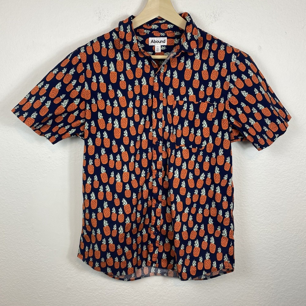 Abound Men's Med Short‎ Sleeve Button Up Shirt Pineapple All Over Print Hawaiian